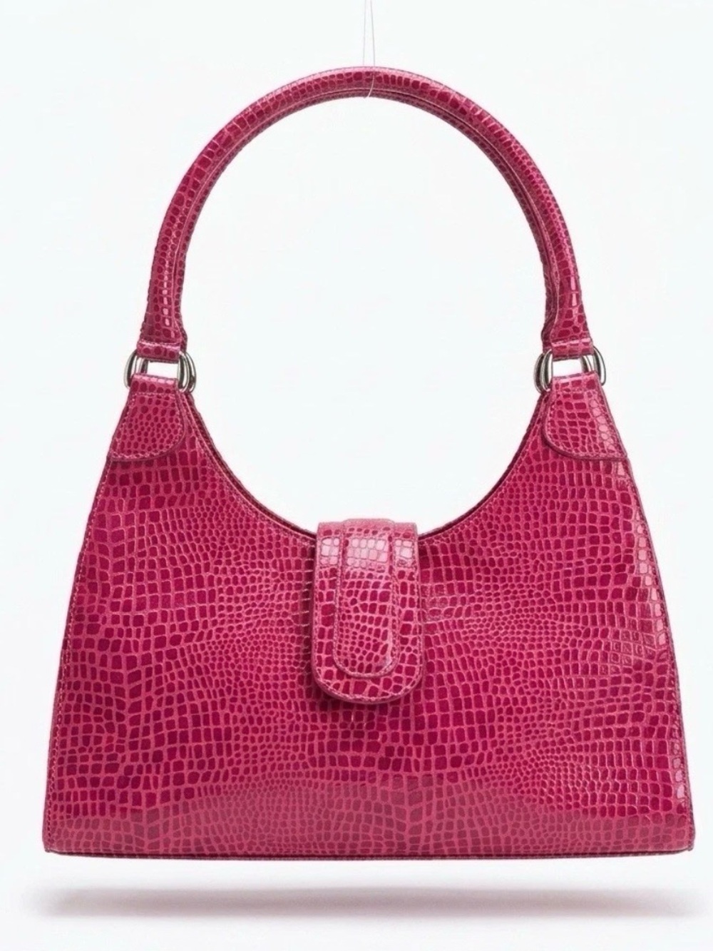 West Coast leather.Pink Crocodile Embossed Shoulder Bag Leather.